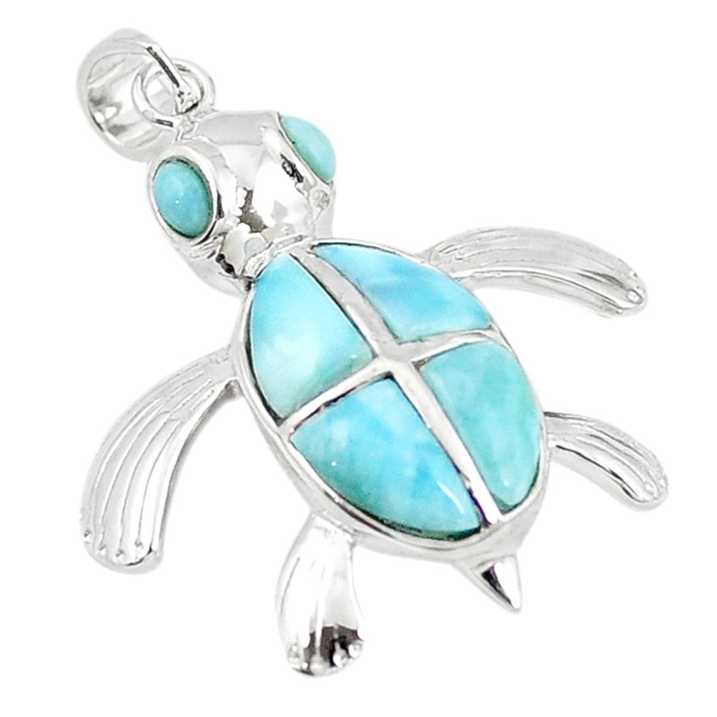 925 sterling silver natural blue larimar turtle pendant jewelry a68920