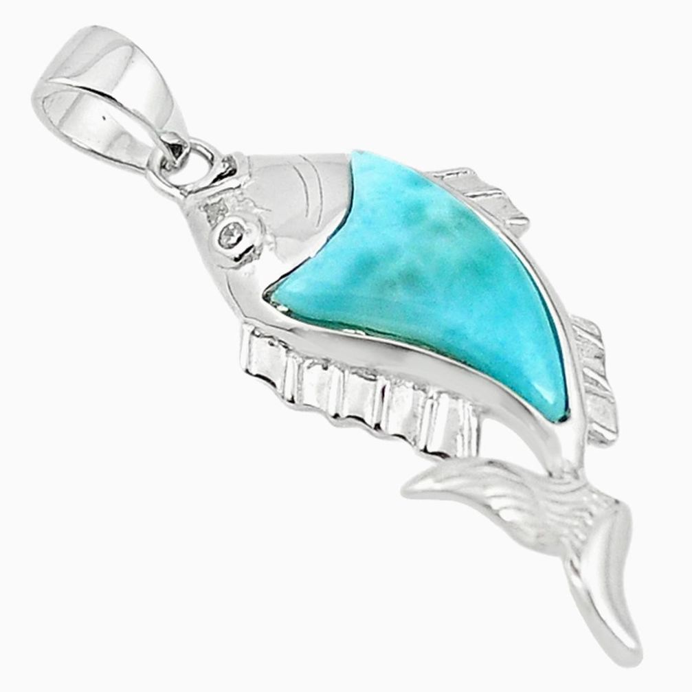 925 sterling silver natural blue larimar topaz fish pendant jewelry a68951