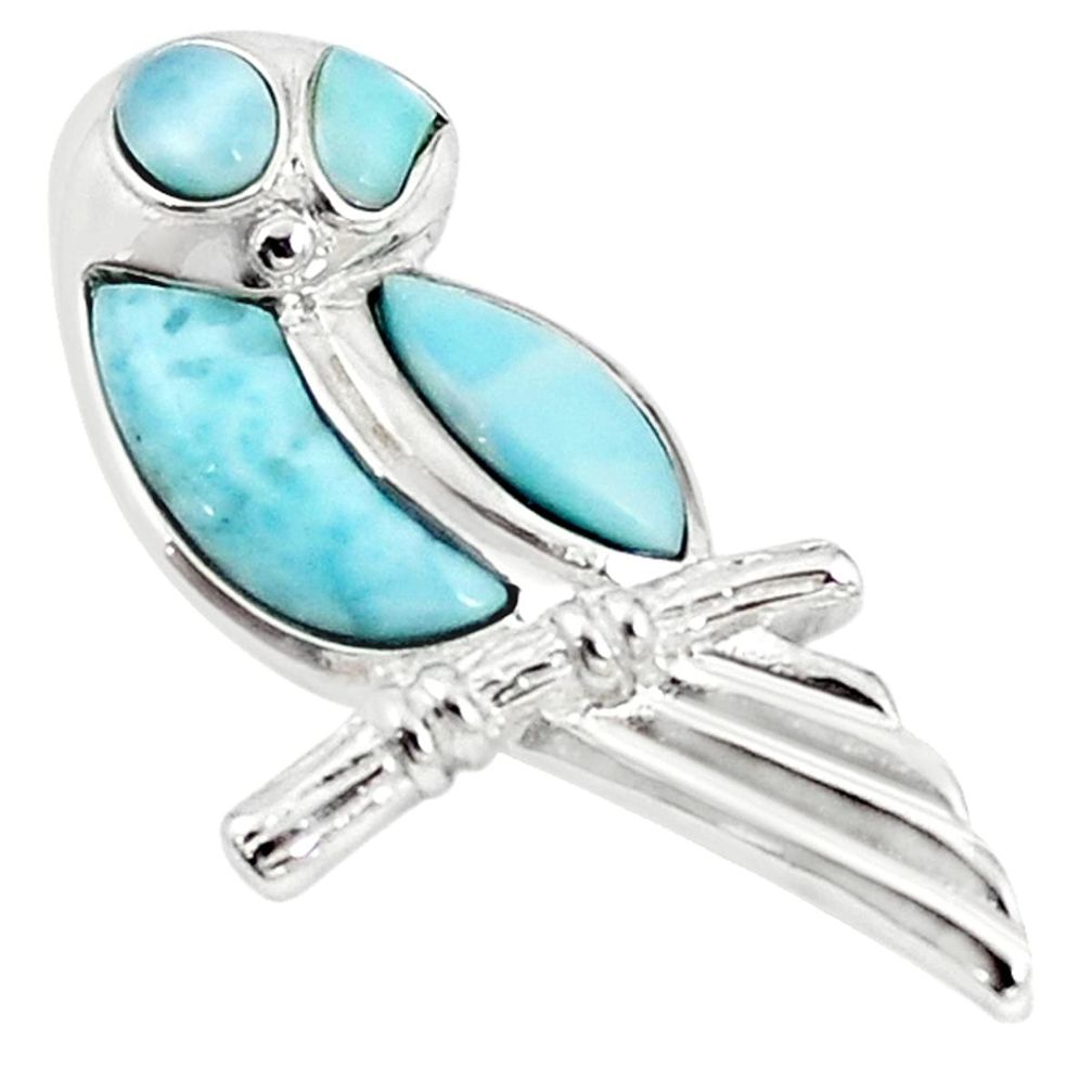 Natural blue larimar 925 sterling silver parrot charm pendant jewelry a68991