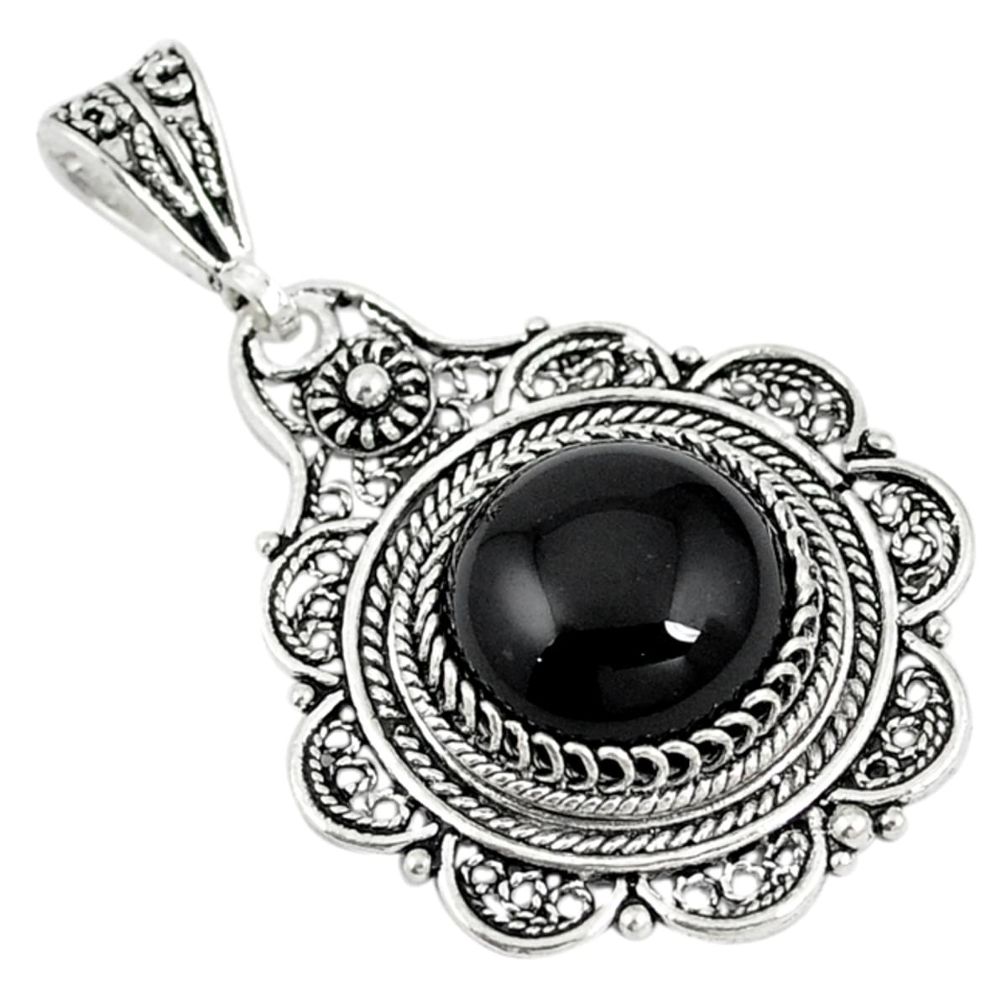 Natural black onyx 925 sterling silver pendant jewelry a69055