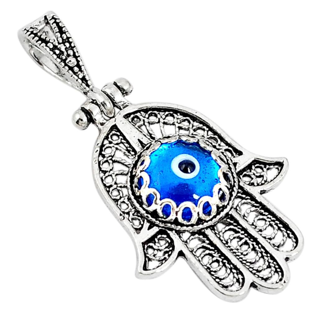 Blue evil eye talismans 925 sterling silver hand of god hamsa pendant a69076