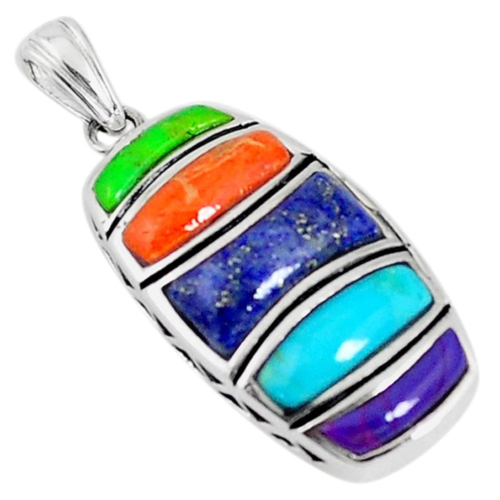 Southwestern multi color copper turquoise 925 silver pendant a69321