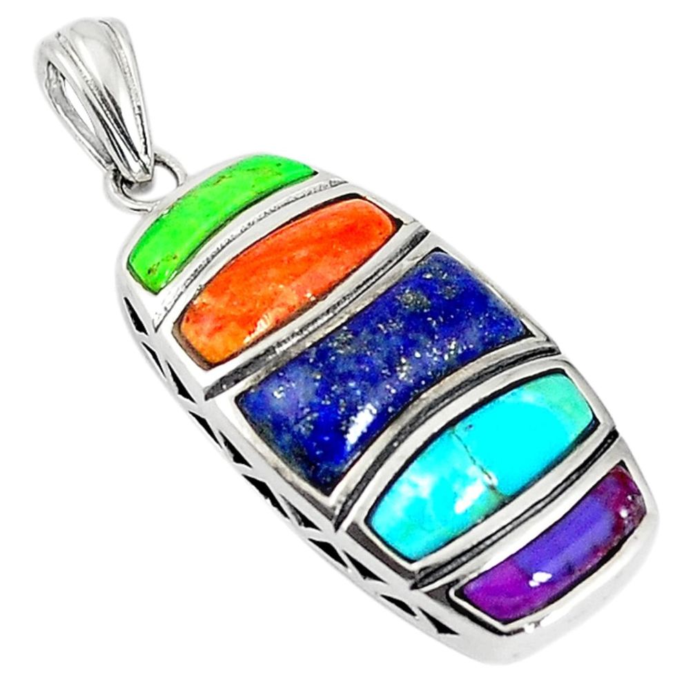 925 silver southwestern multi color copper turquoise pendant a69335