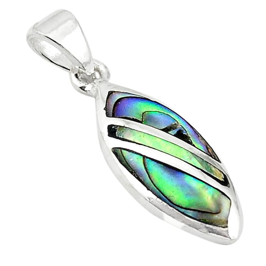 Green abalone paua seashell enamel 925 silver pendant jewelry a69722