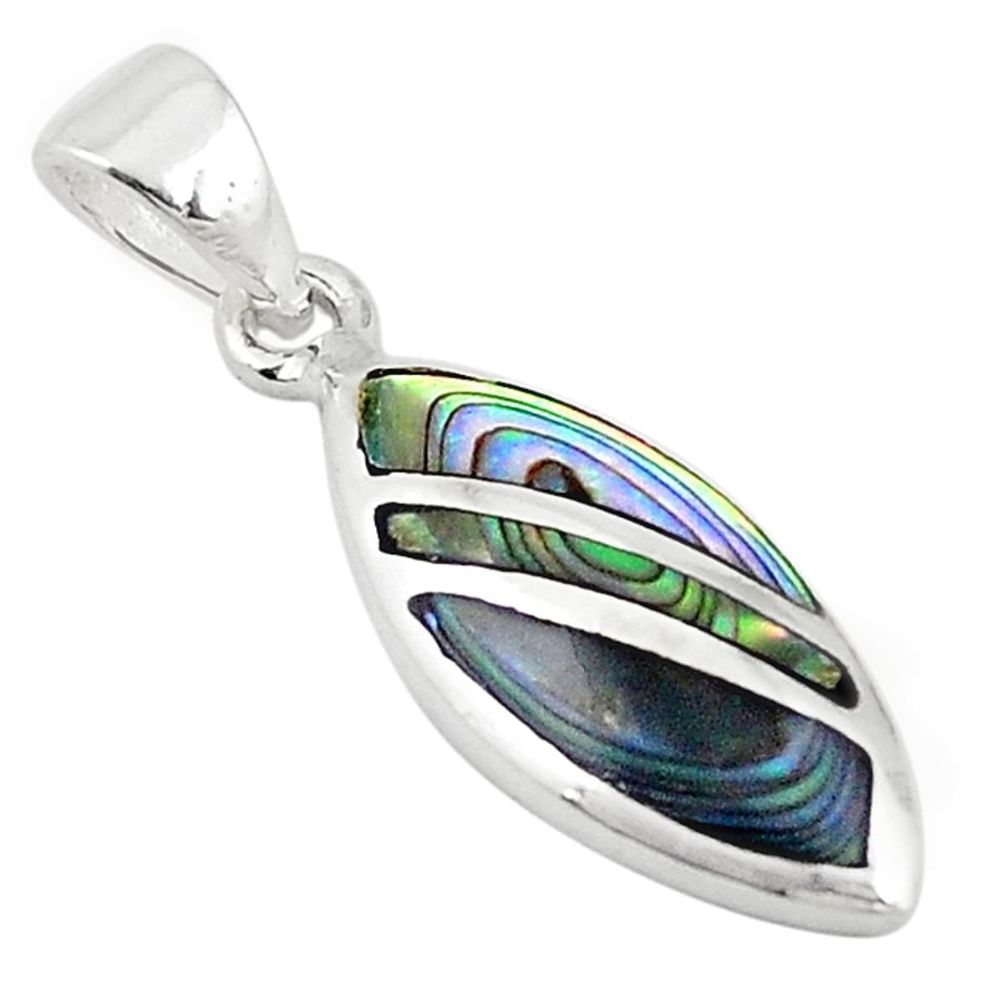 Green abalone paua seashell enamel 925 silver pendant jewelry a69737