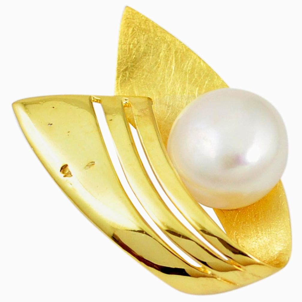 Natural white pearl 925 sterling silver 14k gold pendant jewelry a69801