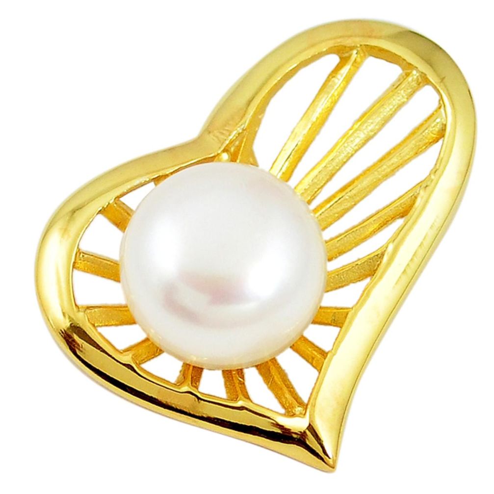 Natural white pearl 925 sterling silver 14k gold heart pendant jewelry a69829