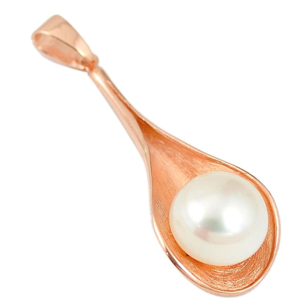 Natural white pearl 925 sterling silver 14k rose gold pendant jewelry a69918