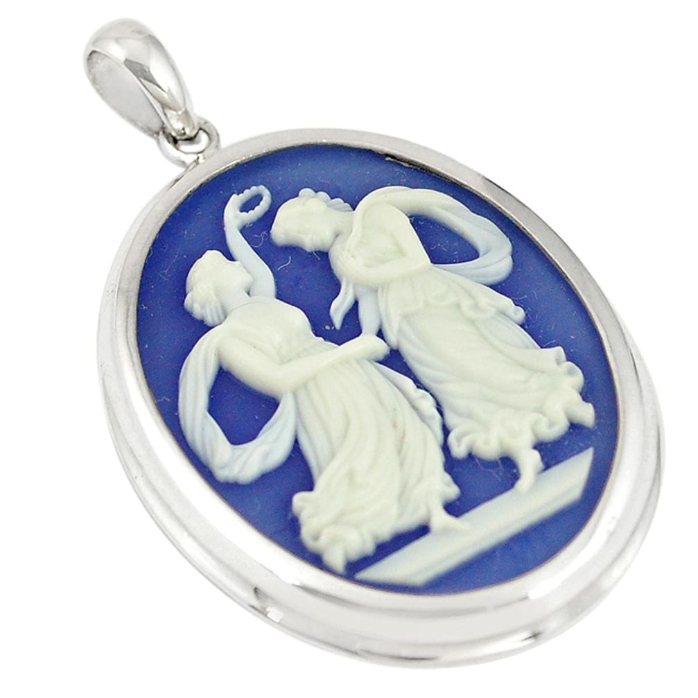 White two muses dancing cameo 925 sterling silver pendant jewelry a70001