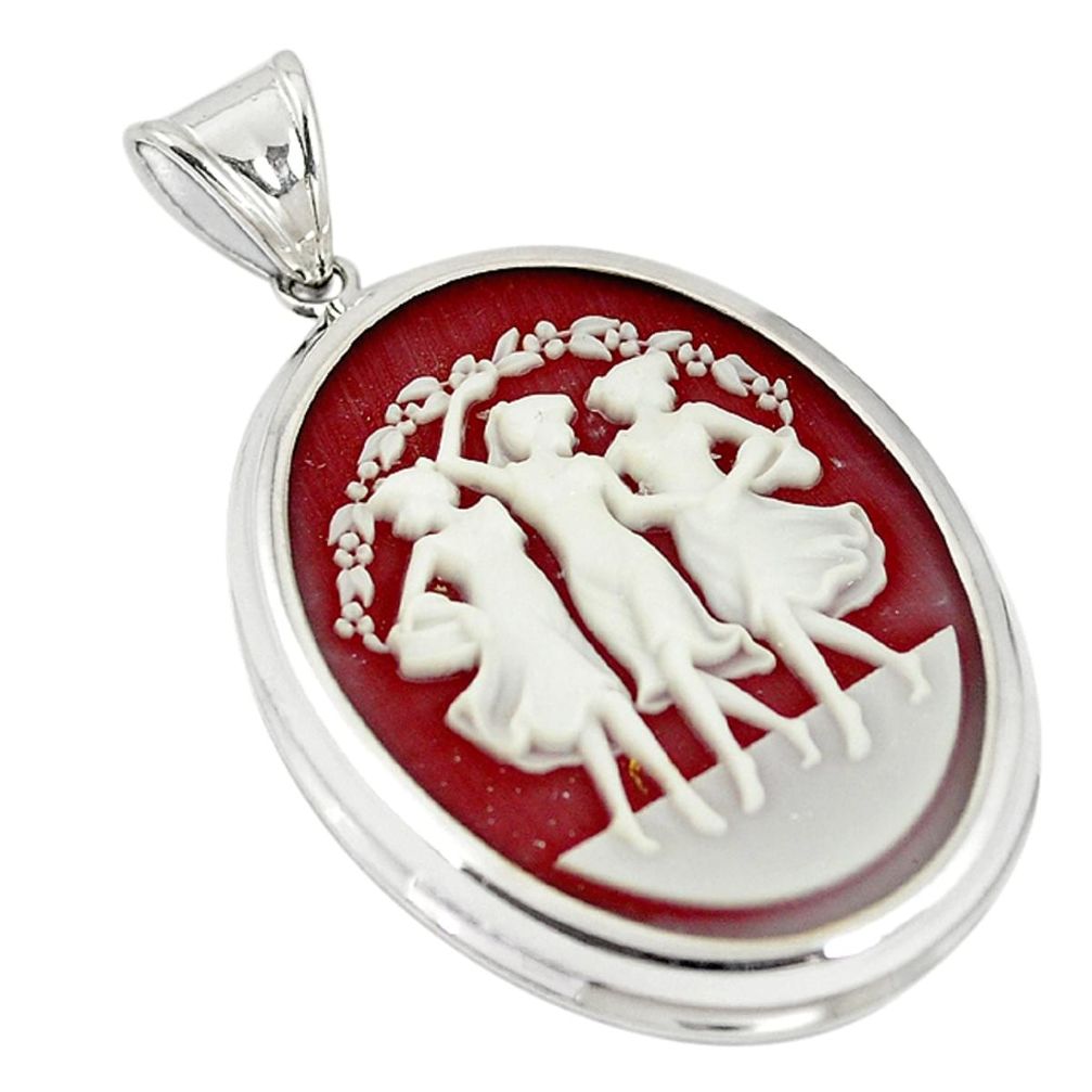 Three muses dancing cameo oval 925 sterling silver pendant jewelry a70012