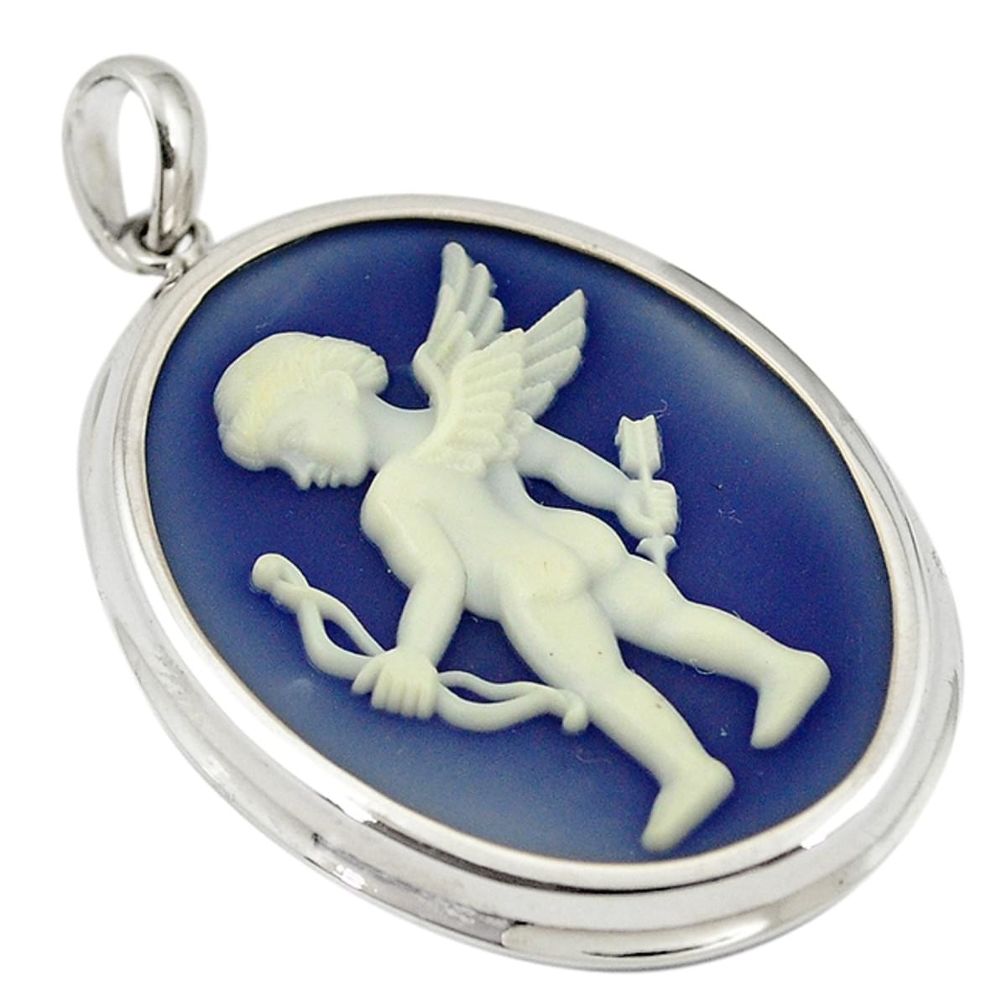 Cupid angel with bow arrow cameo 925 sterling silver pendant jewelry a70110