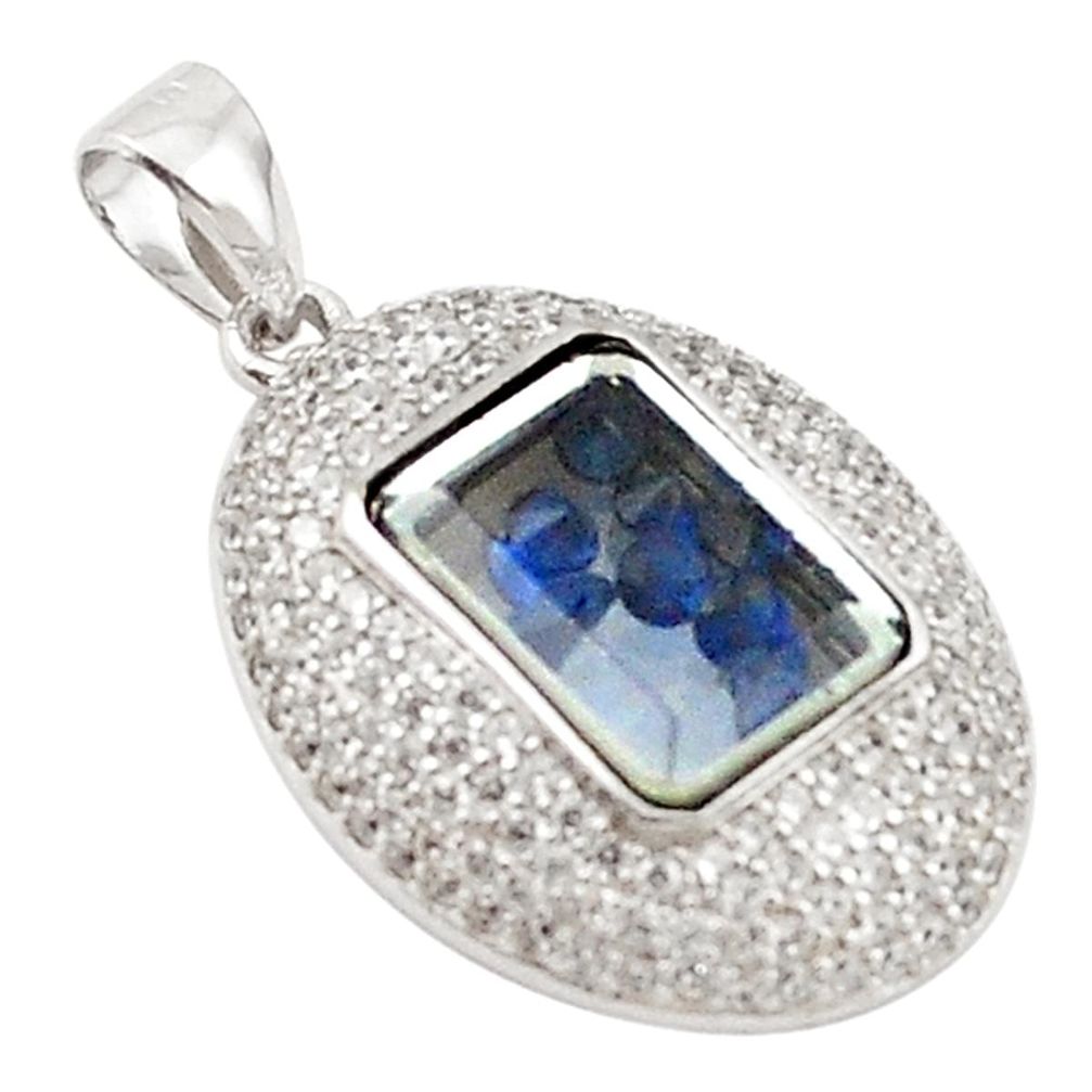Blue sapphire quartz cubic zirconia 925 silver moving stone pendant a70322