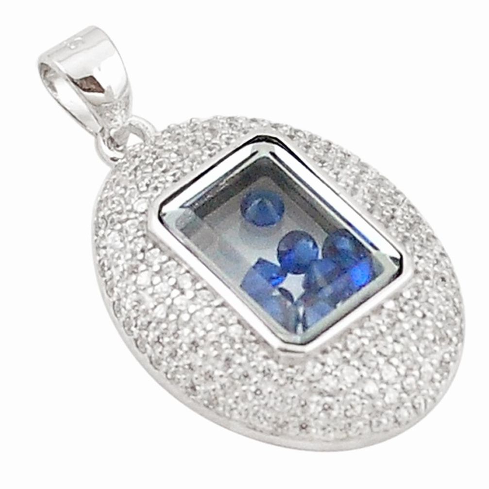 Blue sapphire quartz cubic zirconia 925 silver moving stone pendant a70325