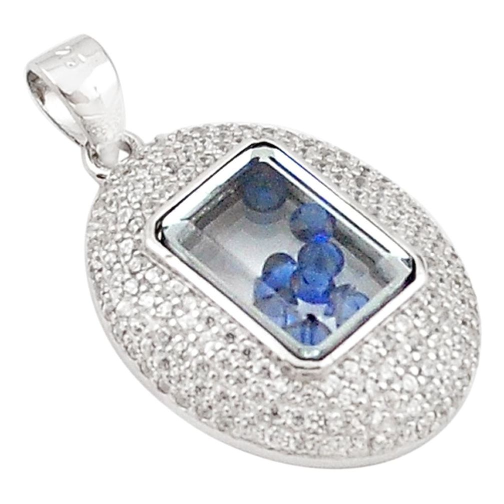 Blue sapphire quartz cubic zirconia 925 silver moving stone pendant a70326