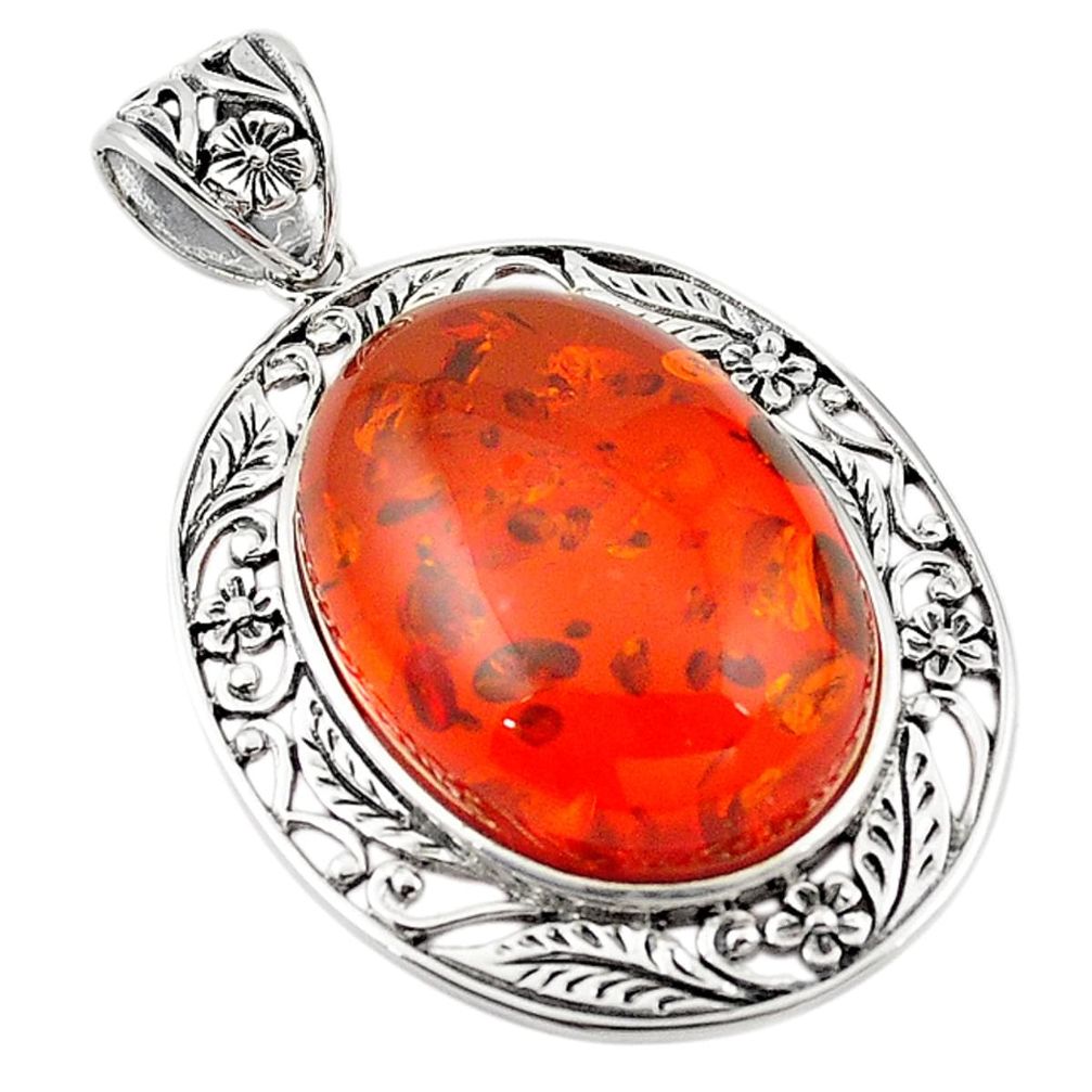 925 sterling silver orange amber oval shape pendant jewelry a70479