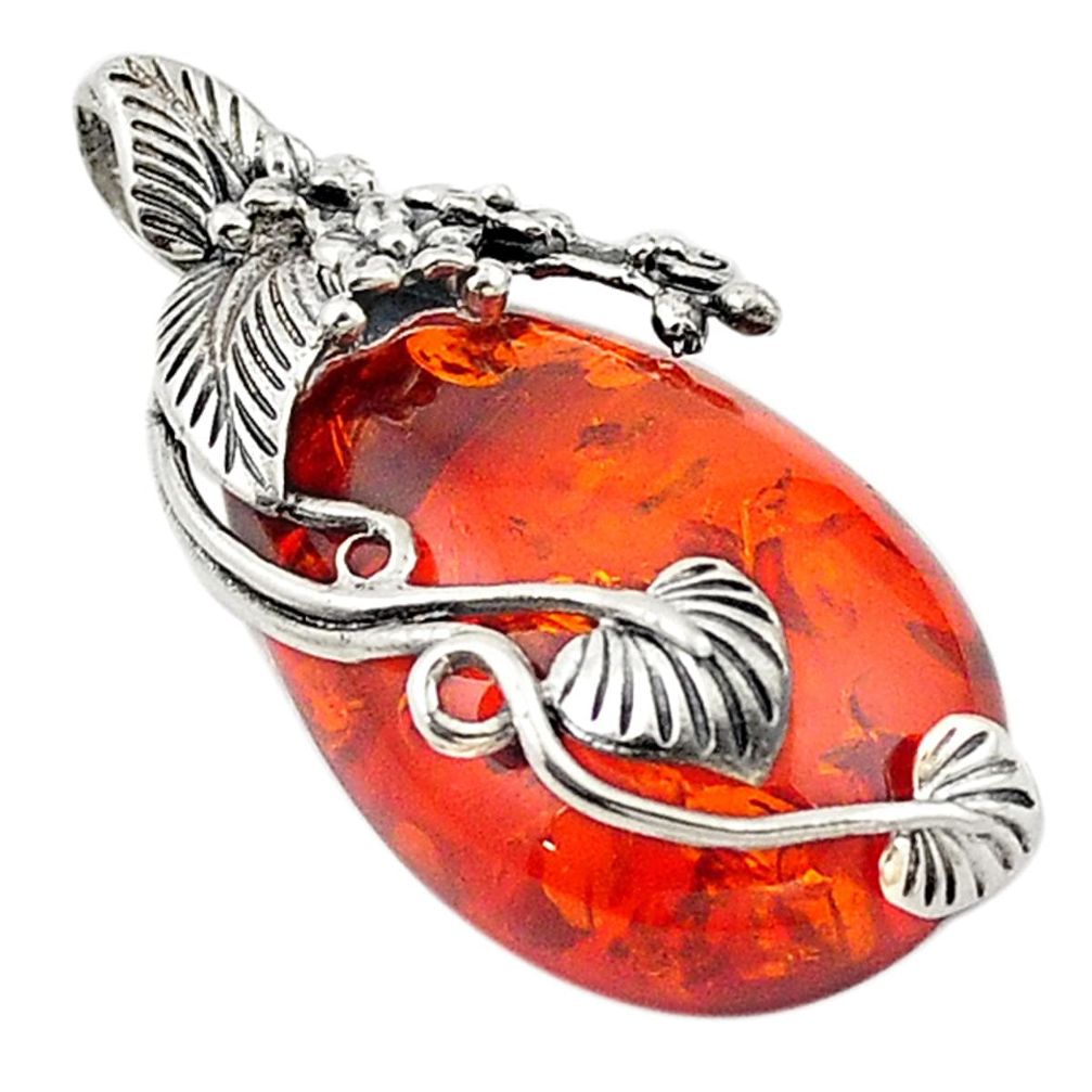 925 sterling silver orange amber pear shape pendant jewelry a70578