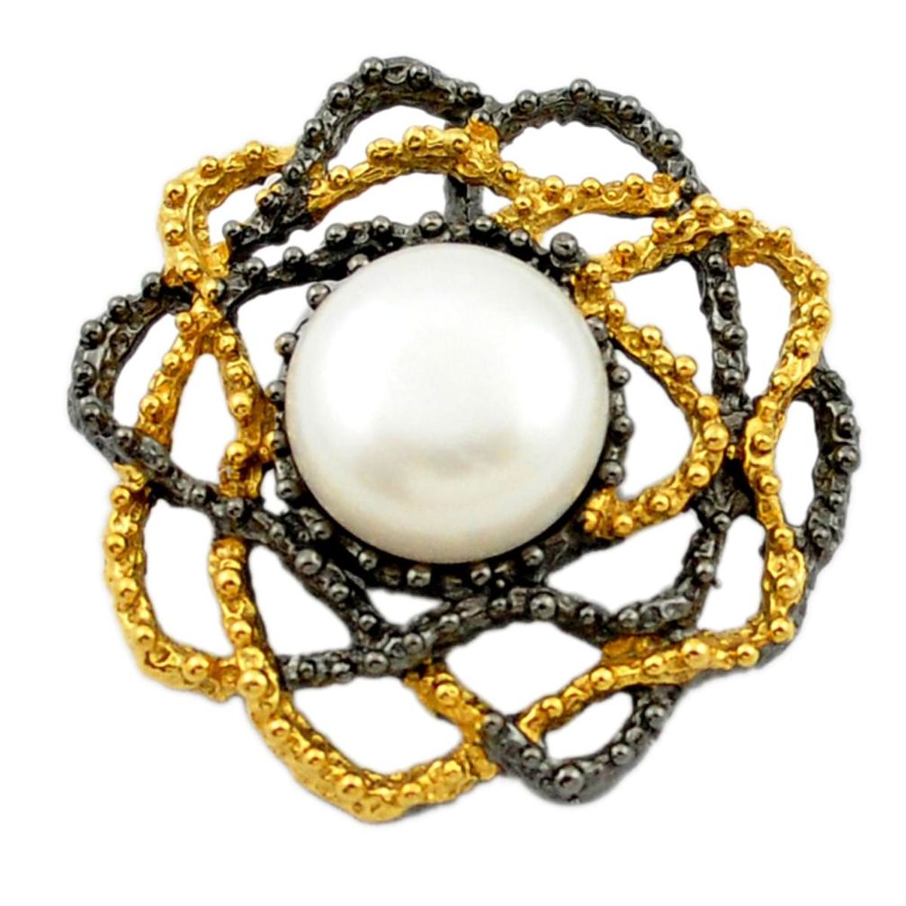 Natural white pearl black rhodium 925 silver 14k gold pendant jewelry a70811
