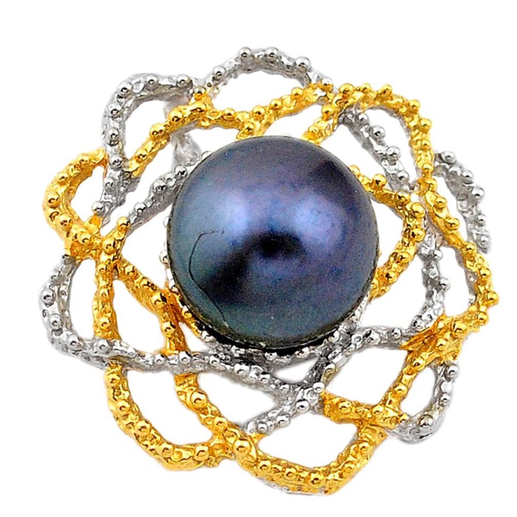 Natural titanium pearl 925 sterling silver 14k gold pendant a70841