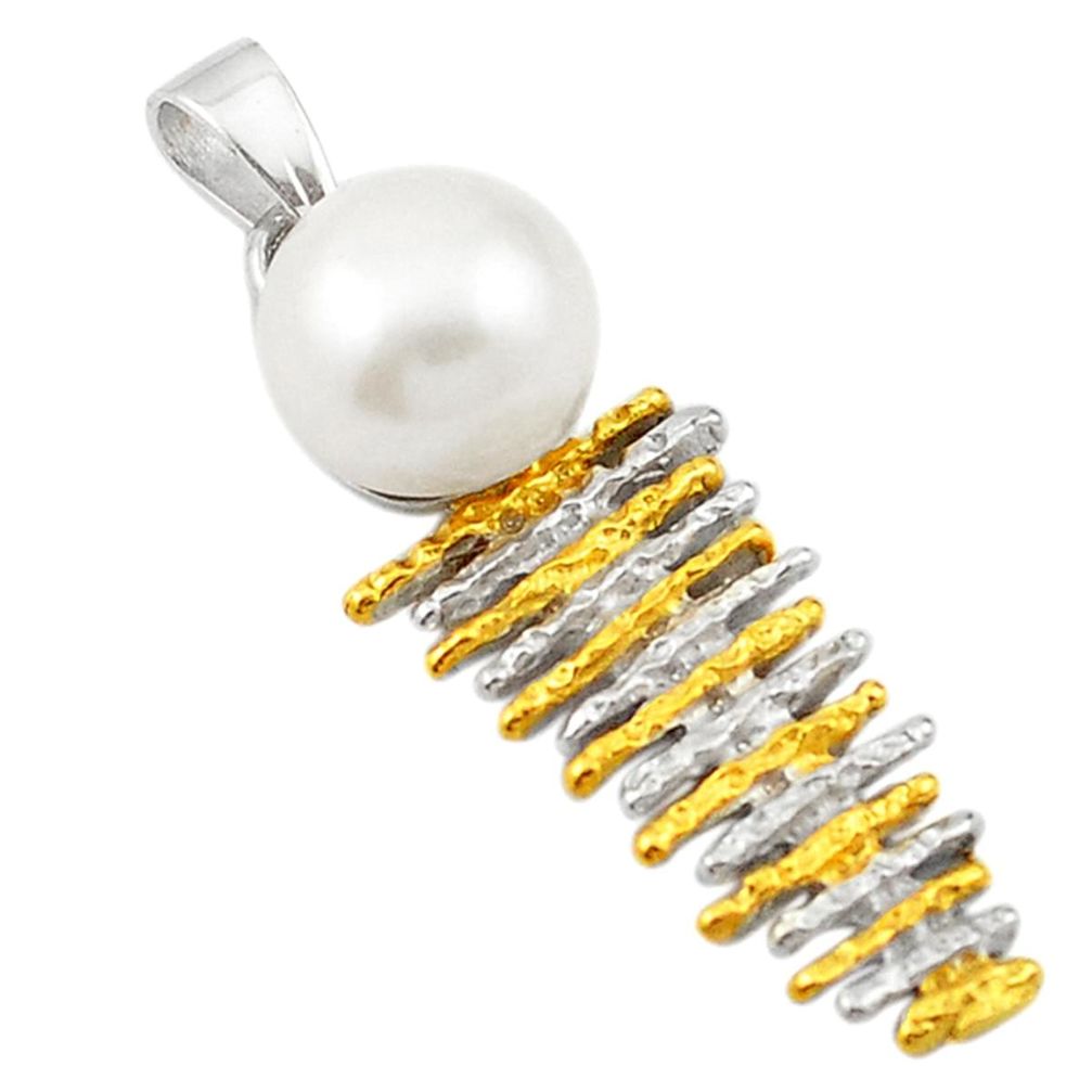 925 sterling silver natural white pearl 14k gold pendant jewelry a70854