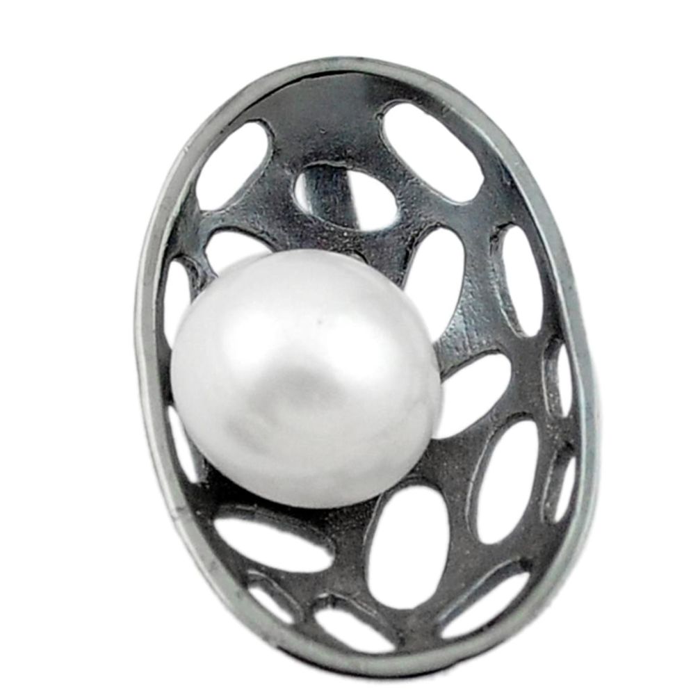 Natural white pearl black rhodium 925 sterling silver pendant jewelry a70961