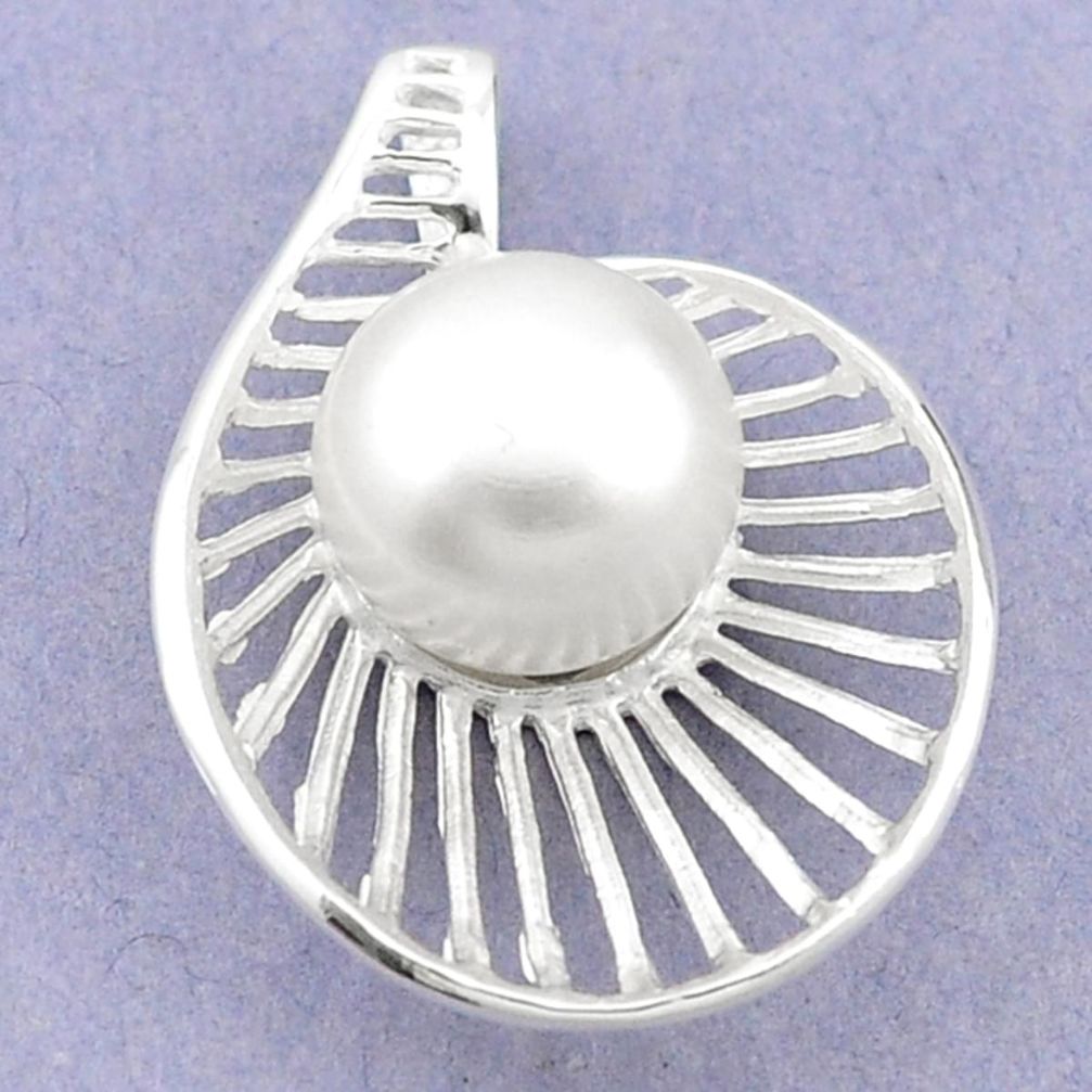 Natural white pearl round 925 sterling silver pendant jewelry a70966