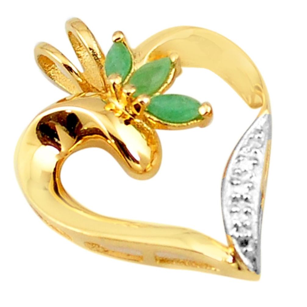 Natural green emerald 925 sterling silver 14k gold heart pendant a71837