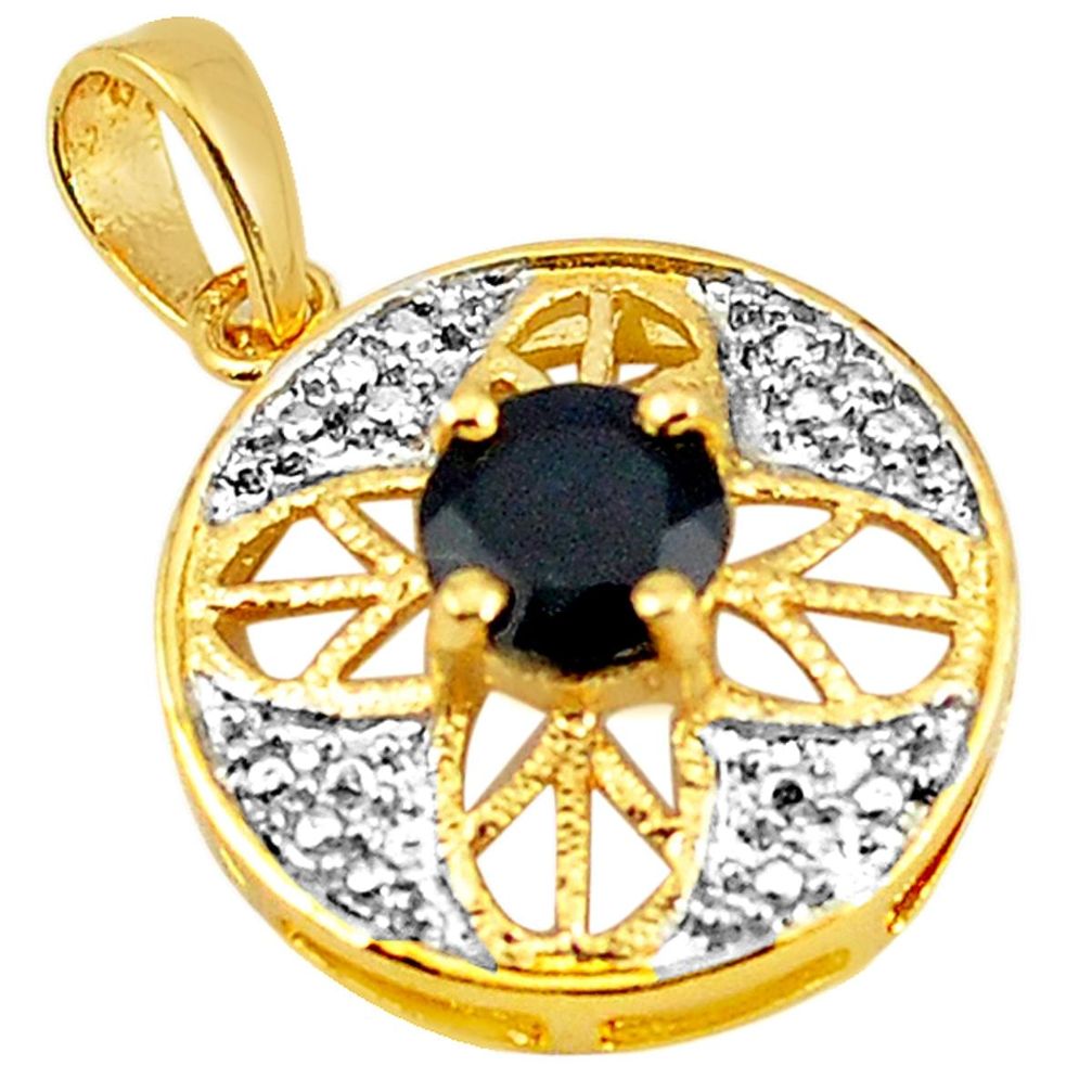 Natural blue sapphire round 925 sterling silver 14k gold pendant a72127