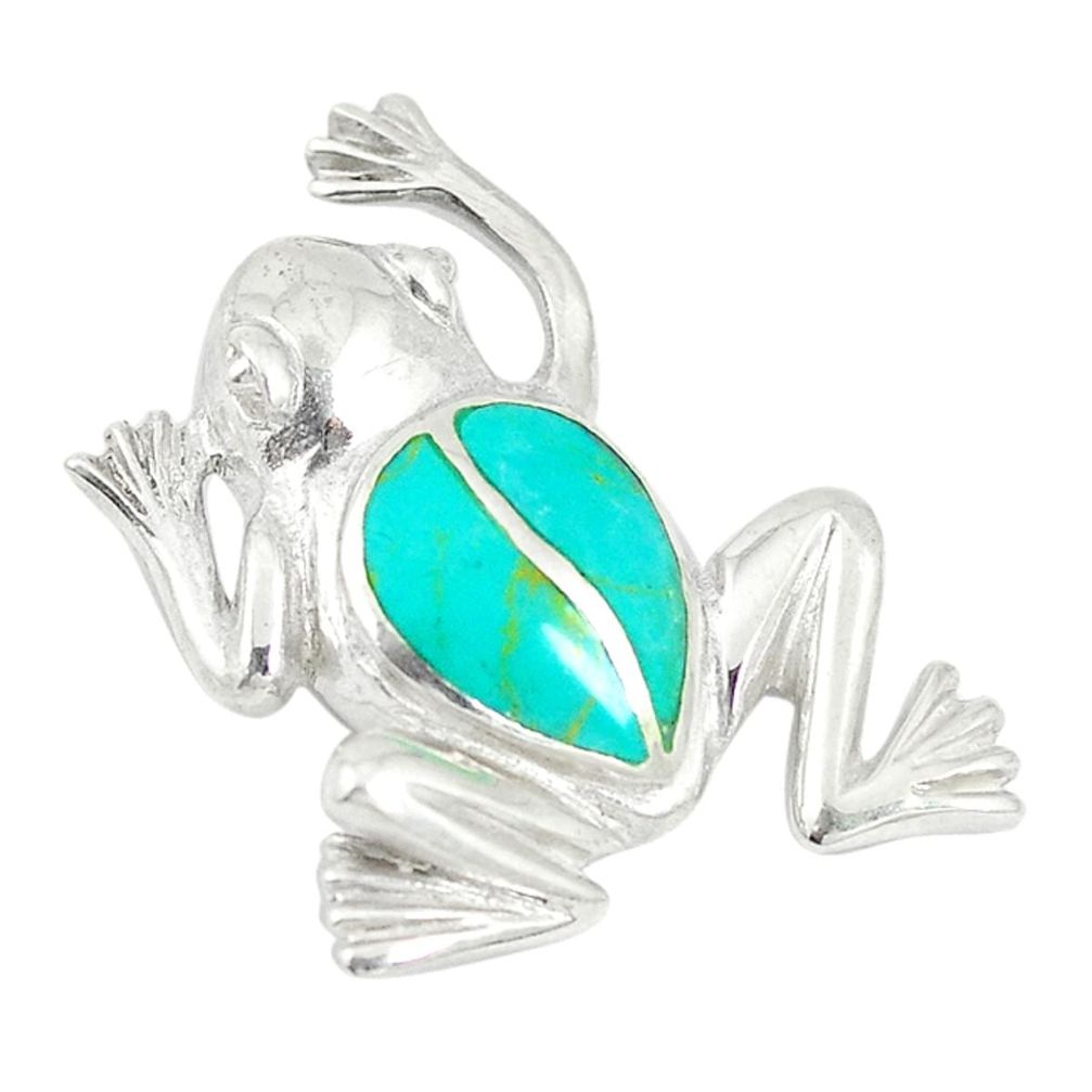 925 sterling silver fine green turquoise enamel frog pendant jewelry a72740