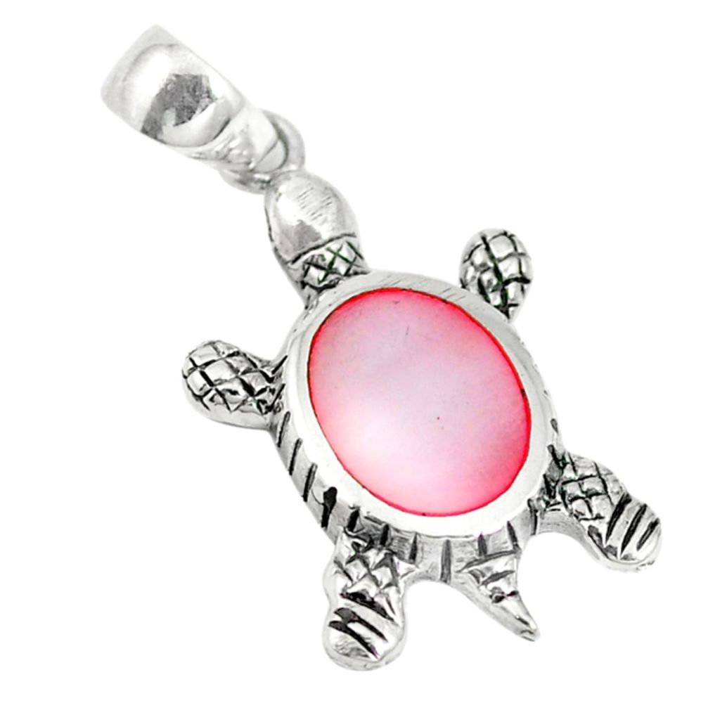 Pink pearl enamel 925 sterling silver turtle pendant jewelry a72773