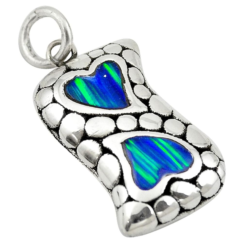 Green australian opal (lab) 925 sterling silver heart pendant jewelry a74025