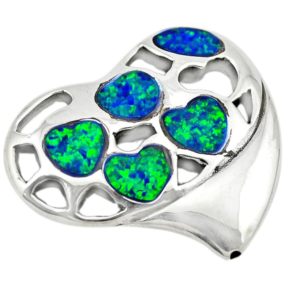 Green australian opal (lab) 925 sterling silver heart pendant jewelry a74037