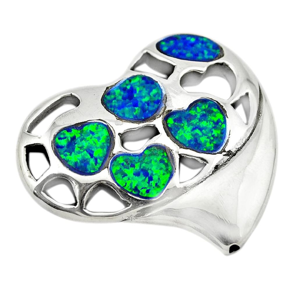 Green australian opal (lab) 925 sterling silver heart pendant jewelry a74038