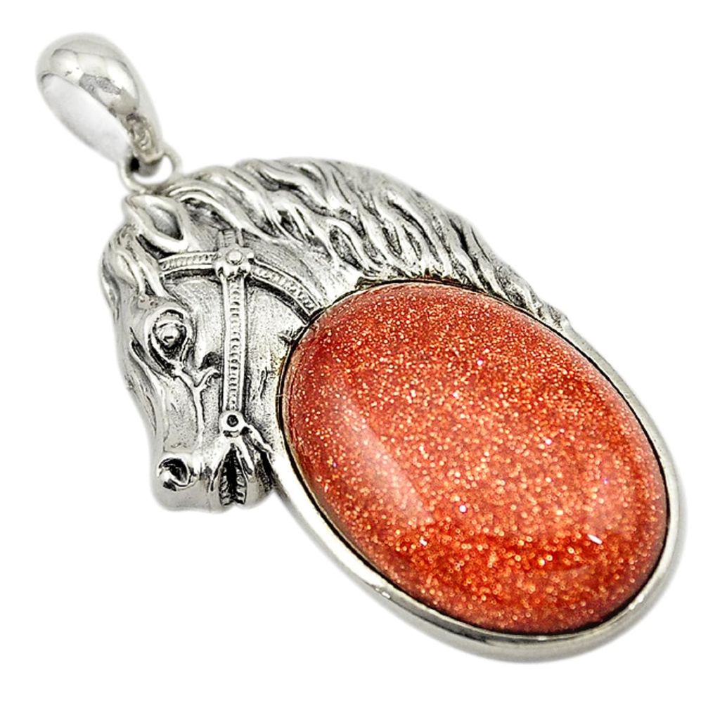 Natural brown goldstone 925 sterling silver horse pendant jewelry a74185
