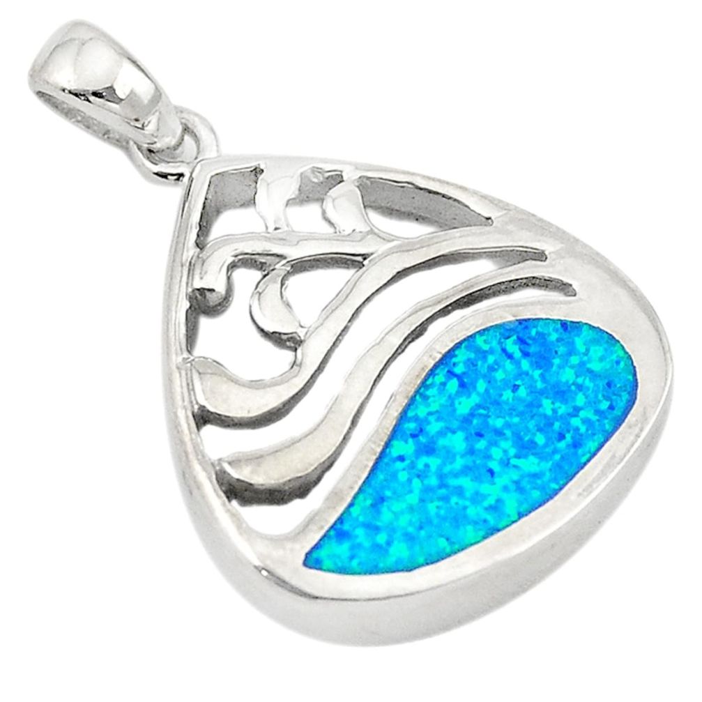 Blue australian opal (lab) enamel 925 sterling silver pendant jewelry a74231