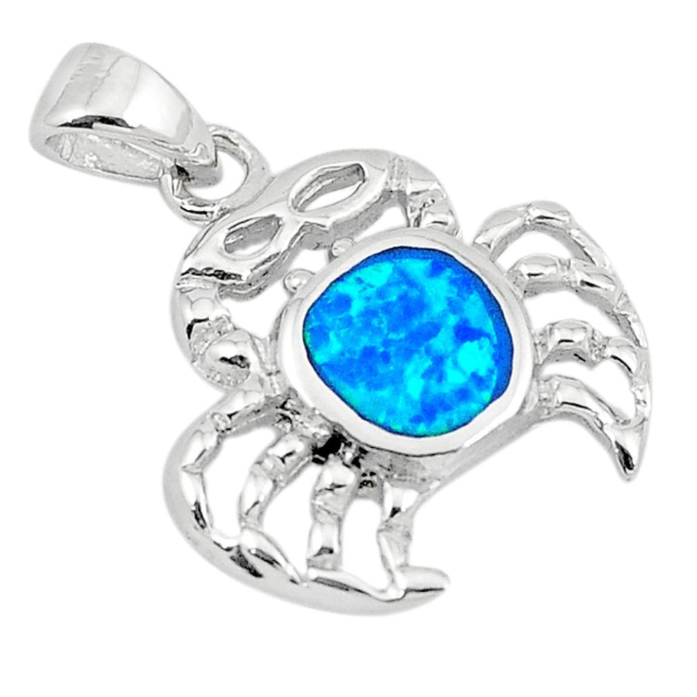 925 sterling silver blue australian opal (lab) crab pendant jewelry a74235
