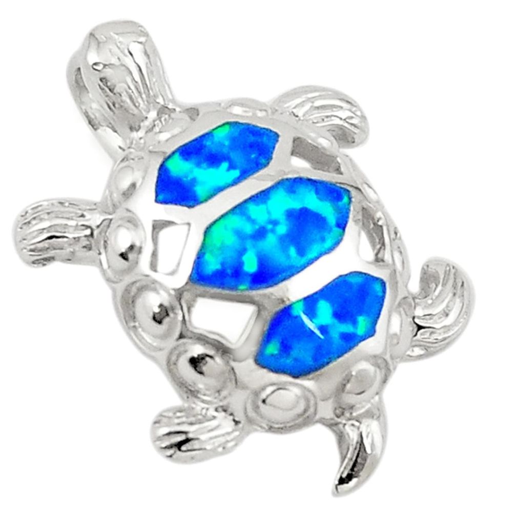 925 silver blue australian opal (lab) enamel turtle pendant jewelry a74259