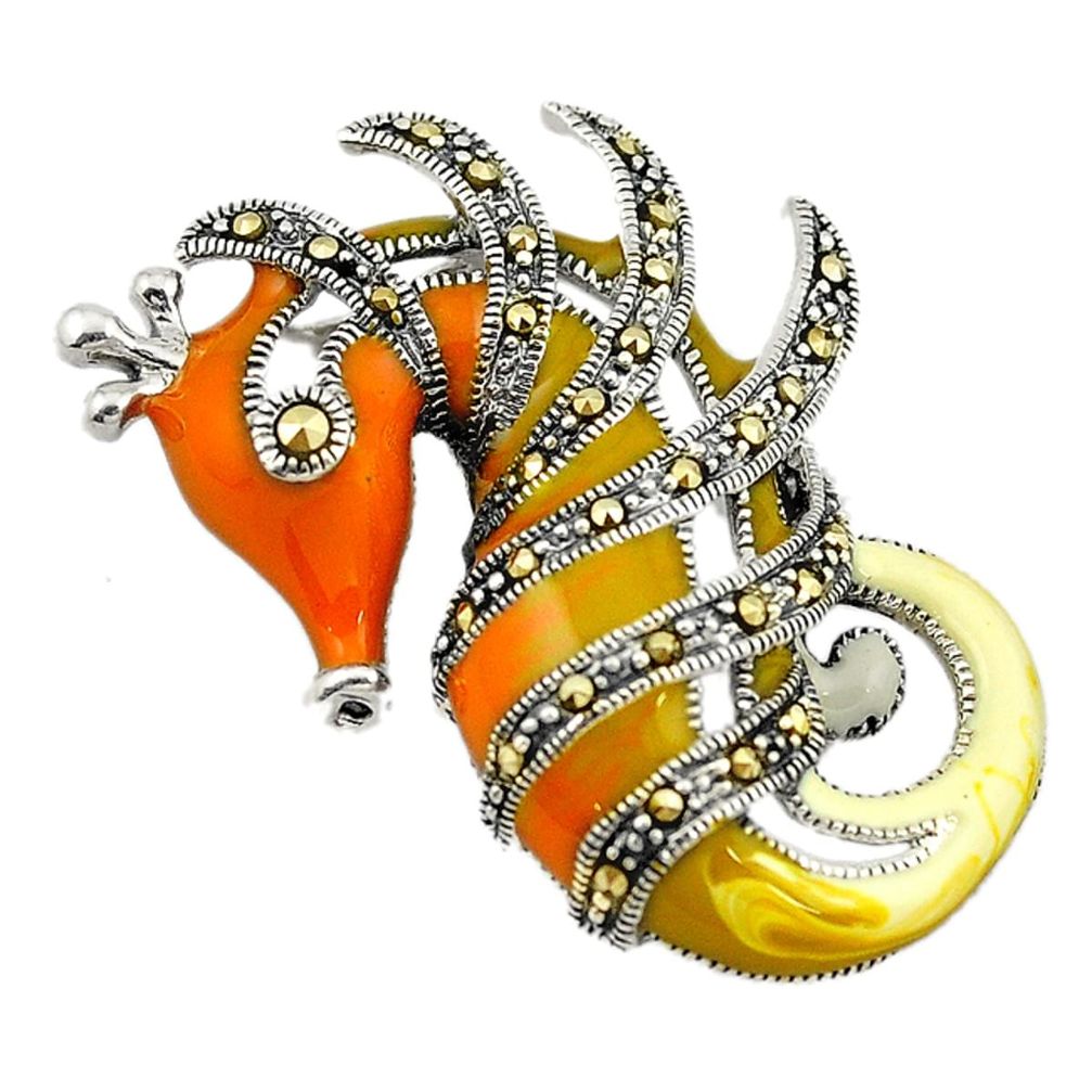 Fine marcasite enamel 925 sterling silver seahorse pendant jewelry a74351