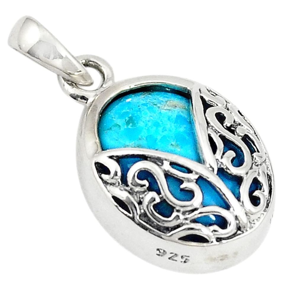 Southwestern blue copper turquoise 925 sterling silver pendant a74567