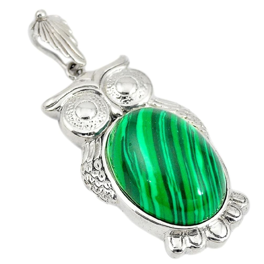 925 silver natural green malachite (pilot's stone) owl pendant jewelry a74584