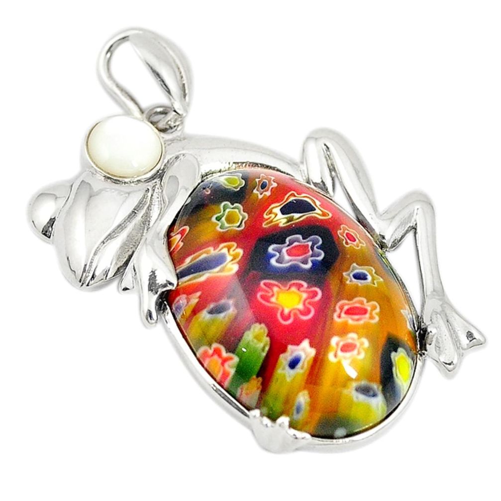 Multi color italian murano glass pearl 925 silver frog pendant a74590