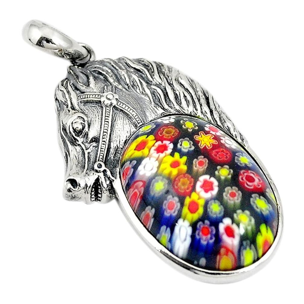 Multi color italian murano glass 925 silver horse pendant jewelry a74593