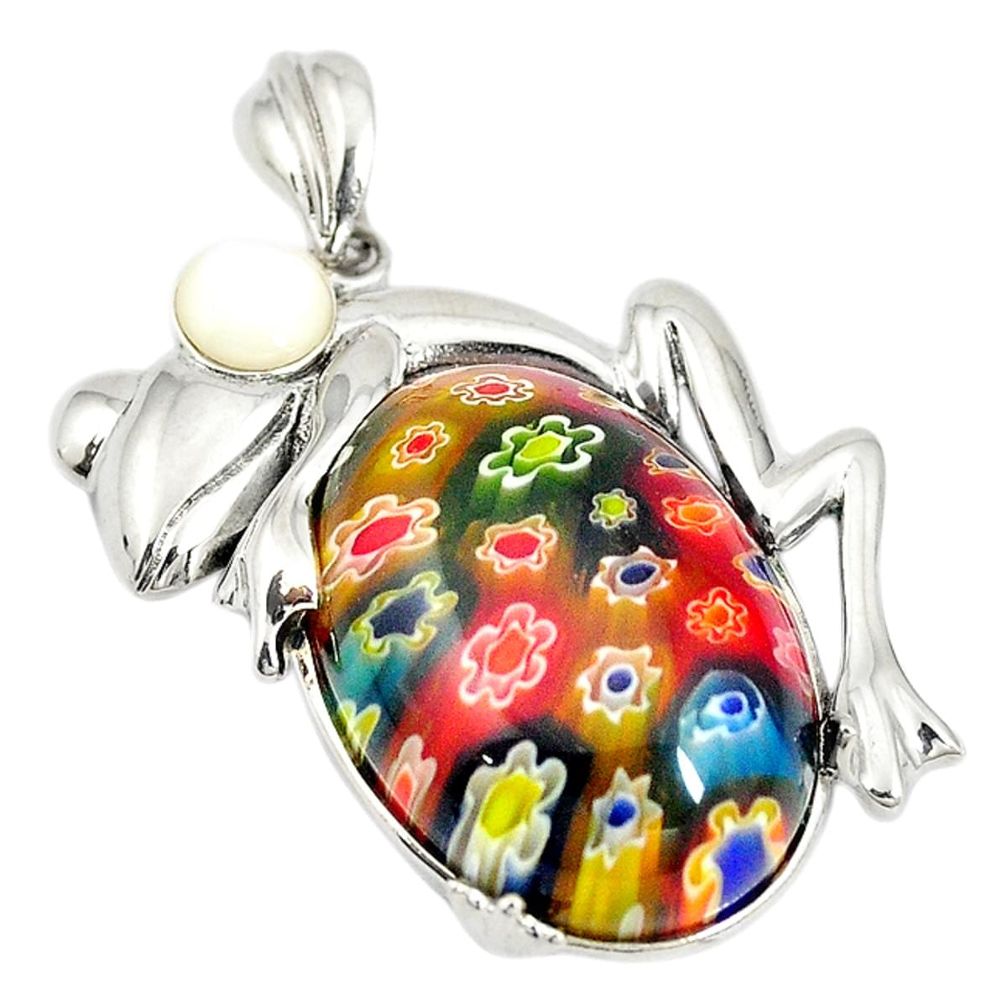 Multi color italian murano glass white pearl 925 silver frog pendant a74600