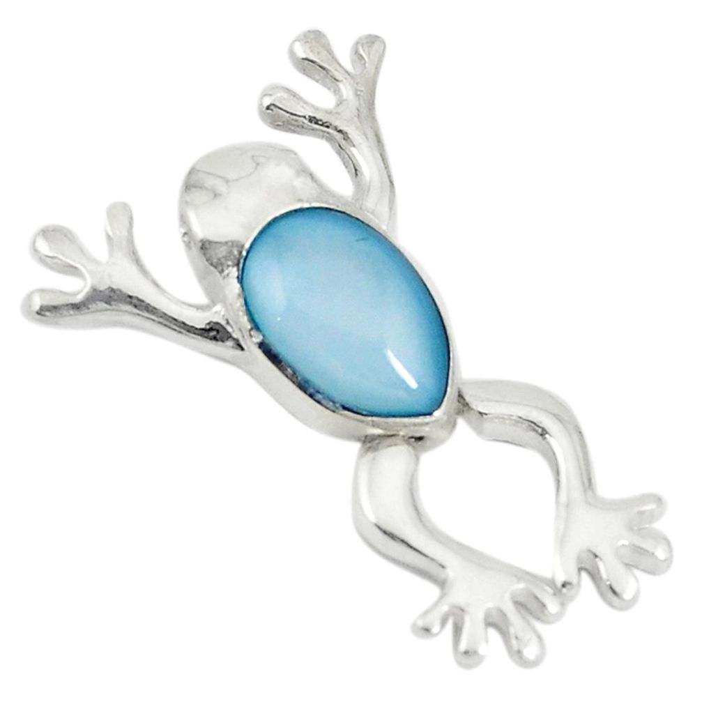 Blue pearl enamel 925 sterling silver frog pendant jewelry a74712