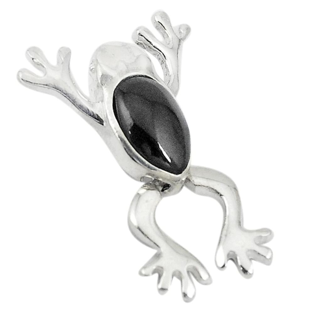 Black onyx enamel 925 sterling silver frog pendant jewelry a74713