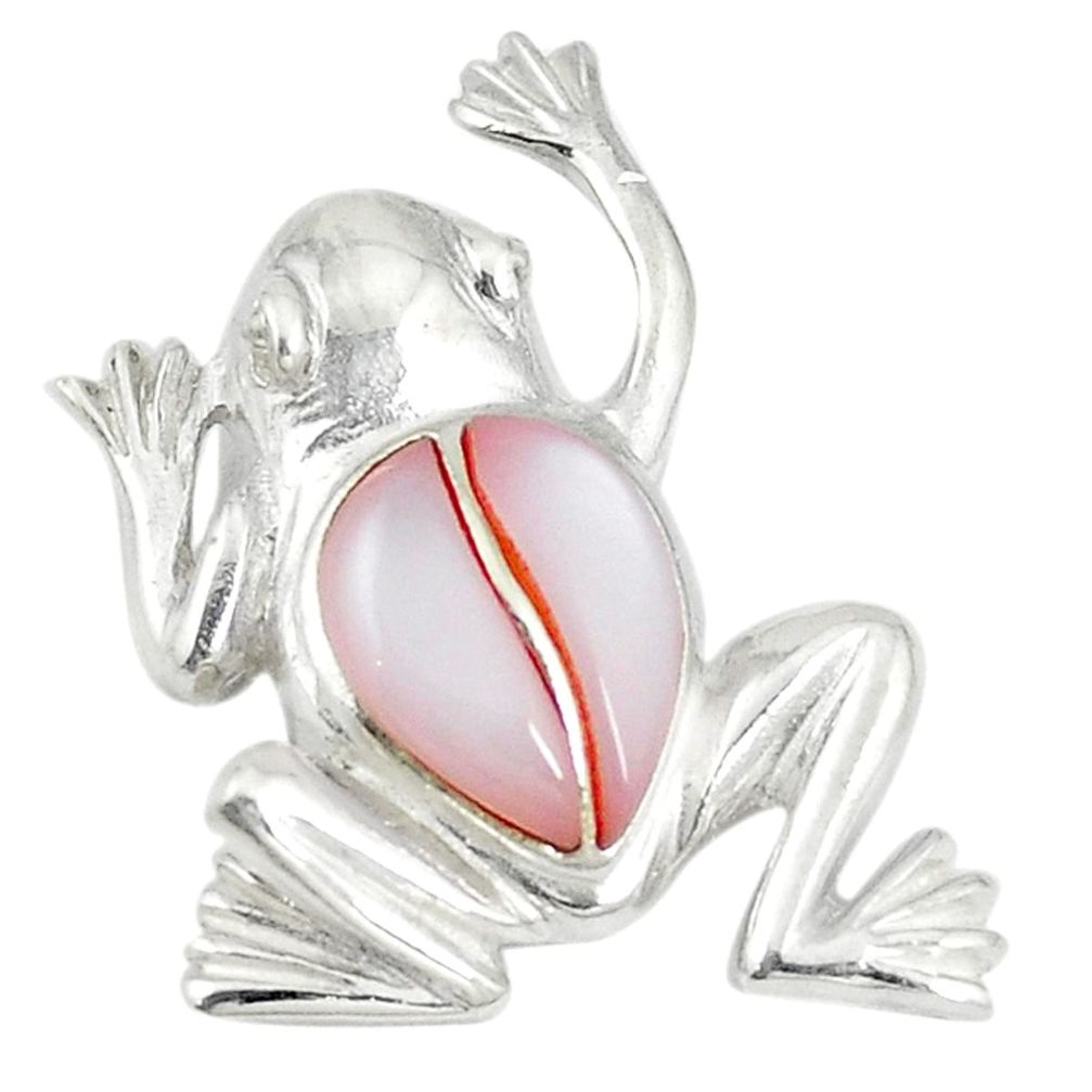 925 sterling silver natural pink pearl enamel frog pendant jewelry a74717