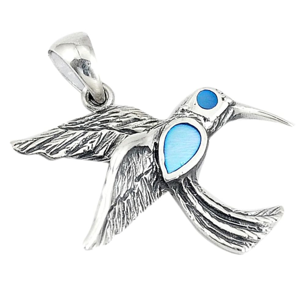 Blue pearl enamel 925 sterling silver bird charm pendant jewelry a74719