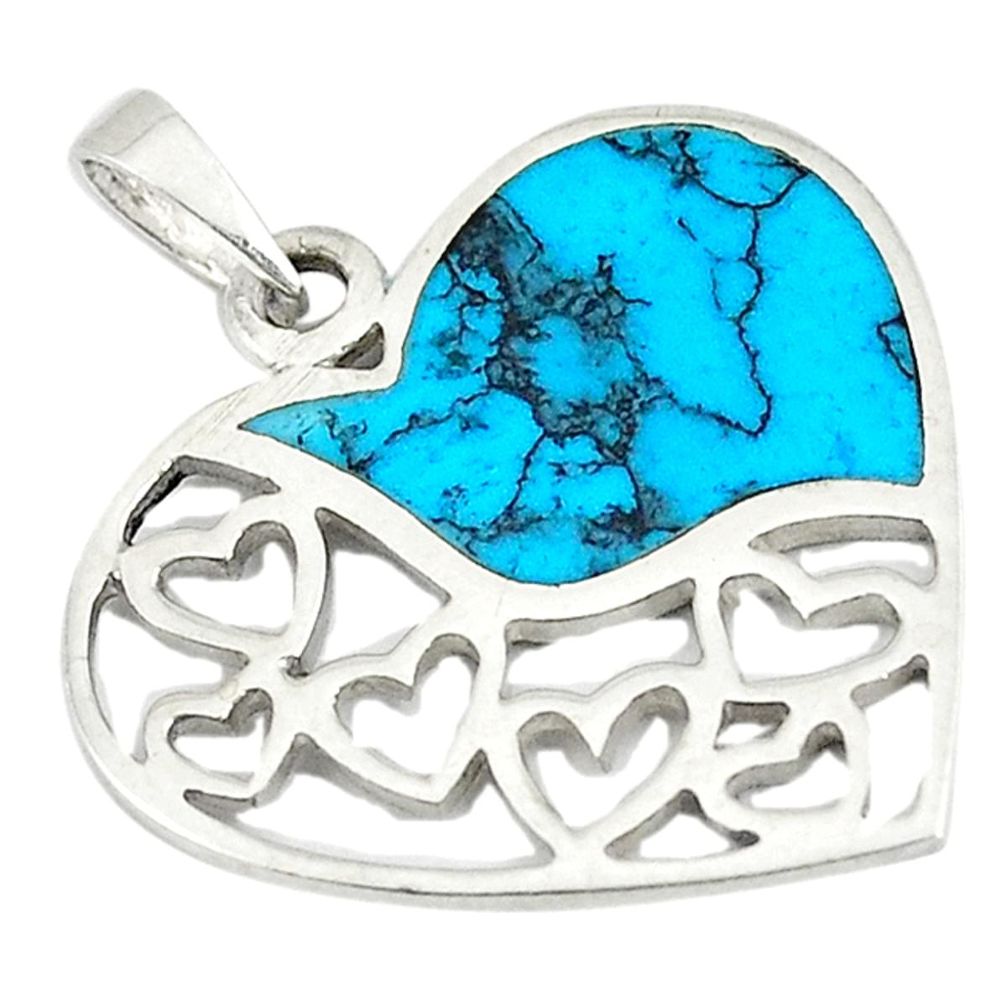 Fine blue turquoise enamel 925 sterling silver heart charm pendant a74736