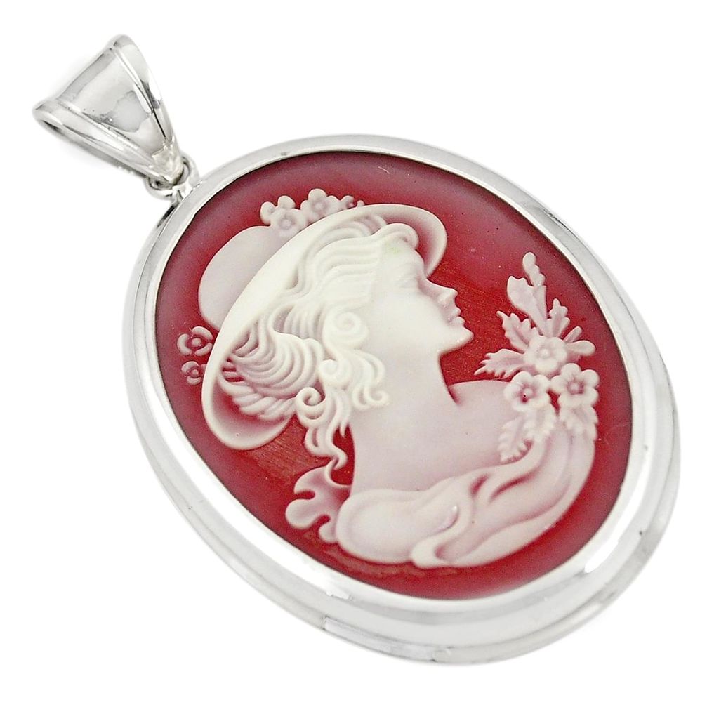 Victorian princess cameo 925 sterling silver pendant jewelry a75163