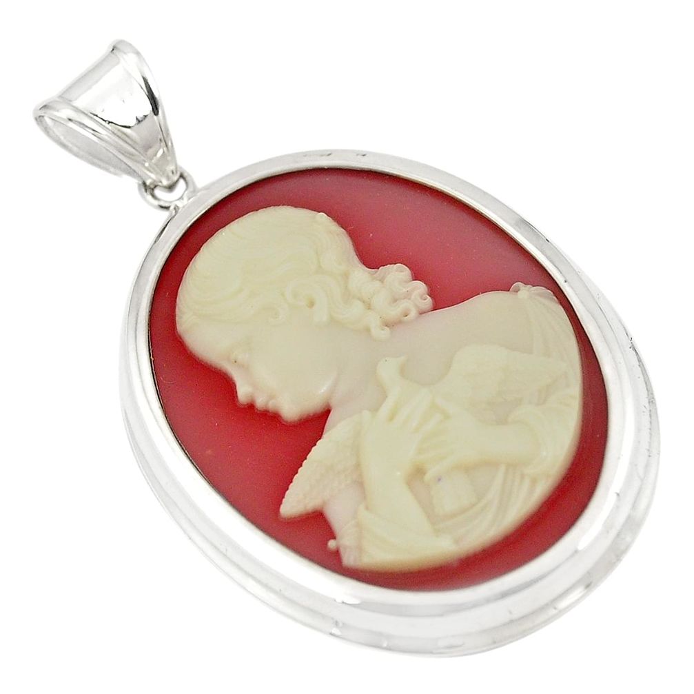 White lady cameo 925 sterling silver pendant jewelry a75164