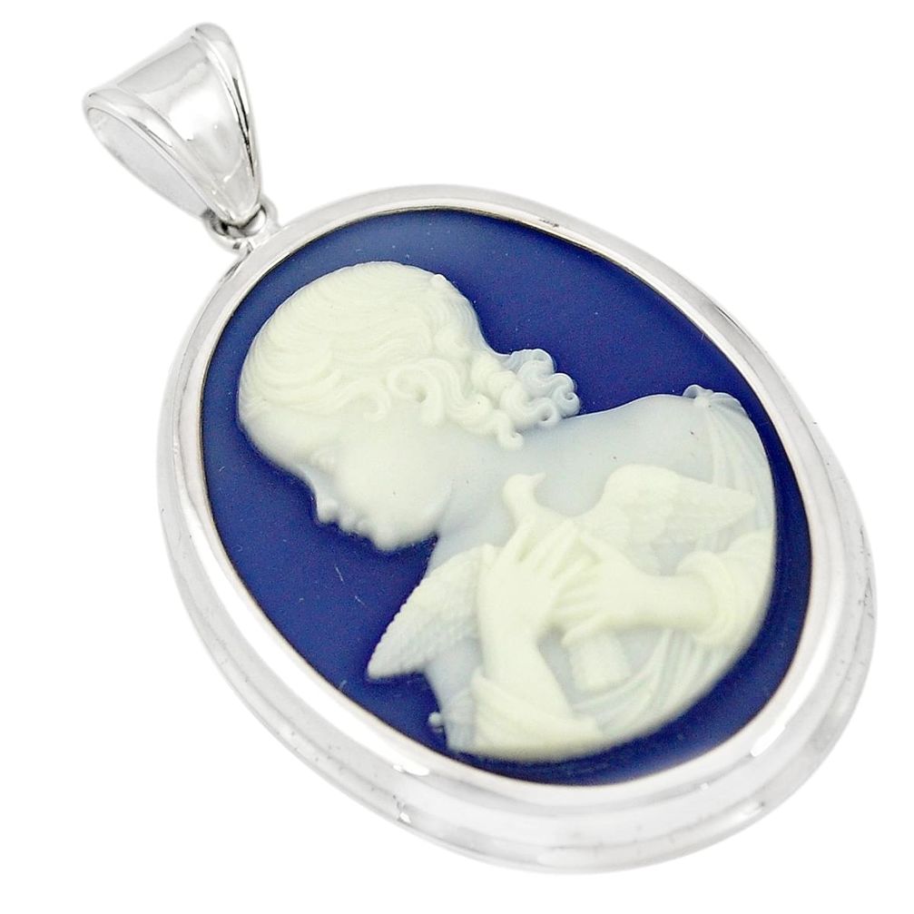 White lady cameo oval 925 sterling silver pendant jewelry a75177